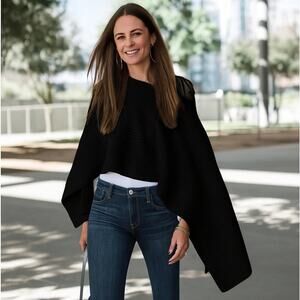 Henri Bendel 100% Cashmere Boatneck T Cape Sweater Black One Size